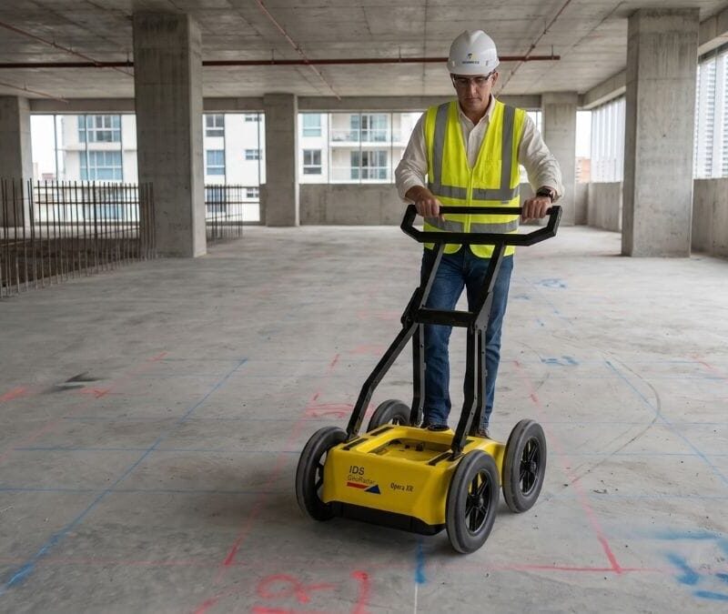 Escaneo de losas de concreto con georradar en un estacionamiento en Panamá Escaneo de losas de concreto con georradar en un estacionamiento en Panamá