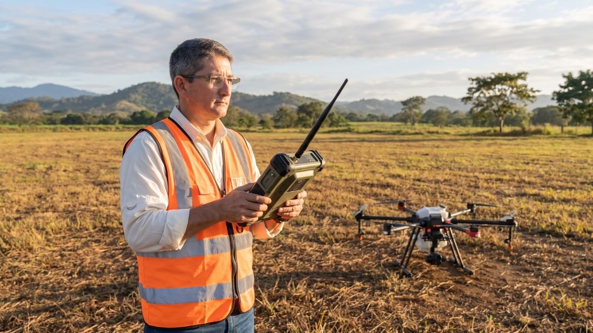 Técnico de campo realizando control de calidad de un estudio LiDAR